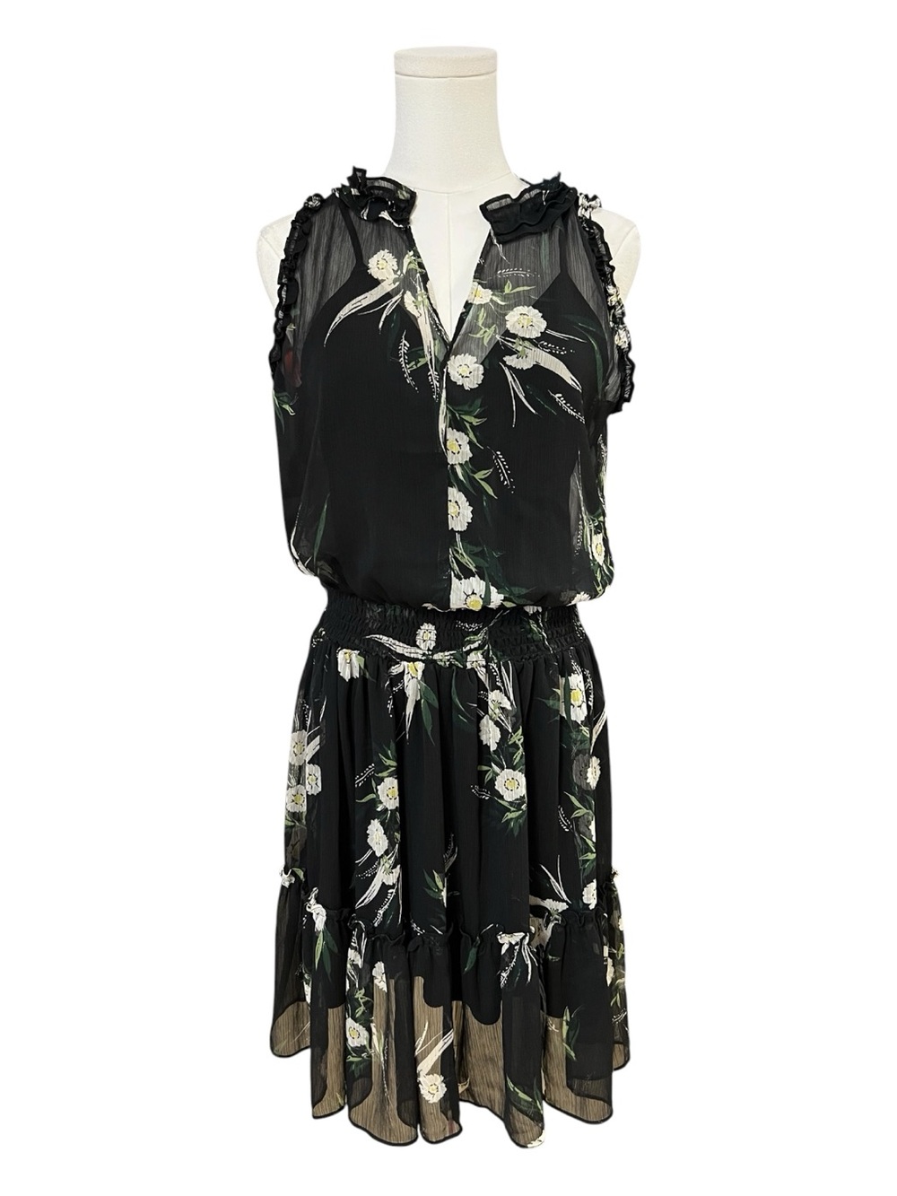 NWT Maurices Black & White Floral Ruffle Tiered Dress | Size S